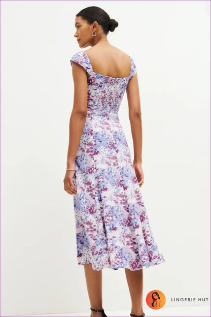 Maxi Dress with Floral Print - Sunset Stroll Elegance for A-line, Boho, Chiffon, Dress,