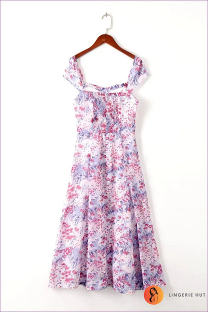 Maxi Dress with Floral Print - Sunset Stroll Elegance for A-line, Boho, Chiffon, Dress,
