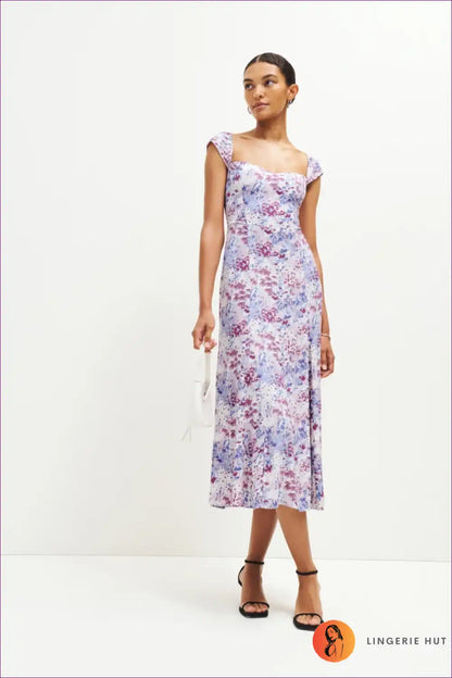 Maxi Dress with Floral Print - Sunset Stroll Elegance for A-line, Boho, Chiffon, Dress,