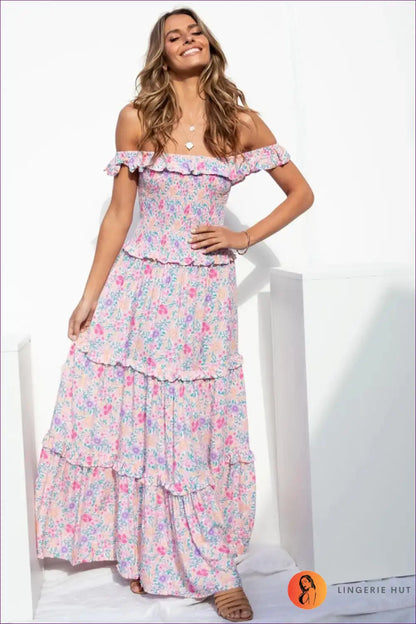 Maxi Dress with Floral Smocking - Bohemian Dreams for A-line, Boho, Casual, Dress, Everyday