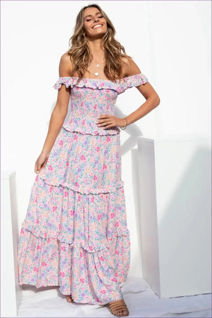 Maxi Dress with Floral Smocking - Bohemian Dreams for A-line, Boho, Casual, Dress, Everyday