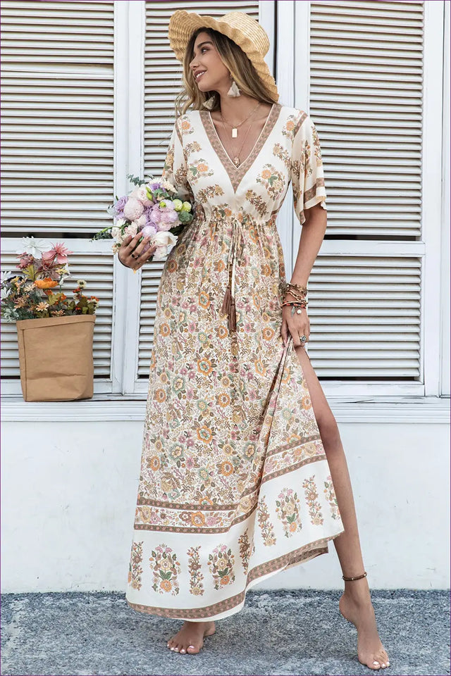 Maxi Dress with Flutter Sleeves - Bohemian Wanderlust