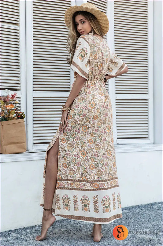 Maxi Dress with Flutter Sleeves - Bohemian Wanderlust for A-line, Boho, Casual, Dress, Everyday