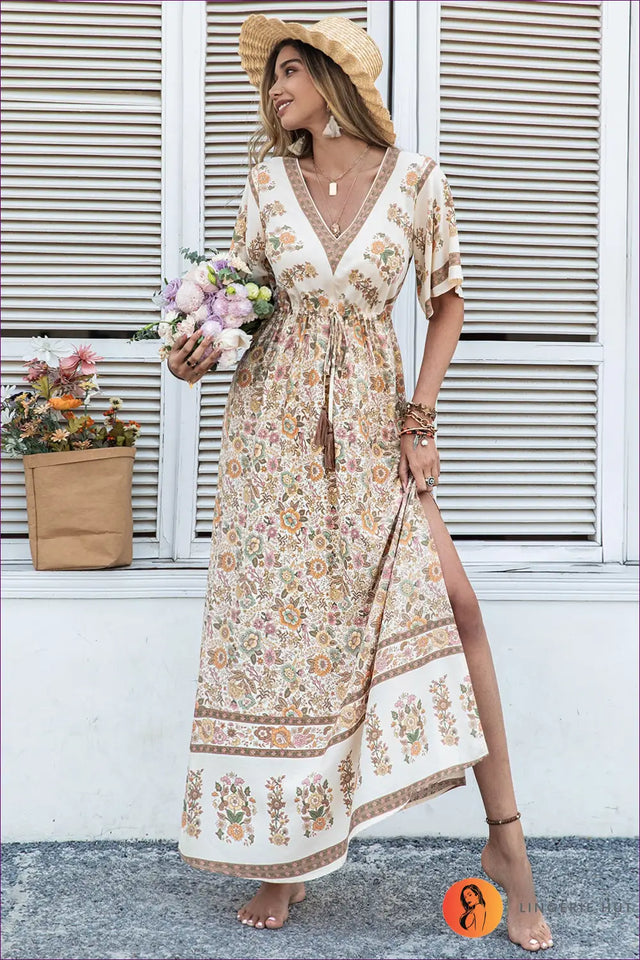 Maxi Dress with Flutter Sleeves - Bohemian Wanderlust