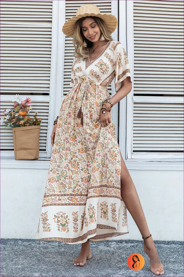 Maxi Dress with Flutter Sleeves - Bohemian Wanderlust