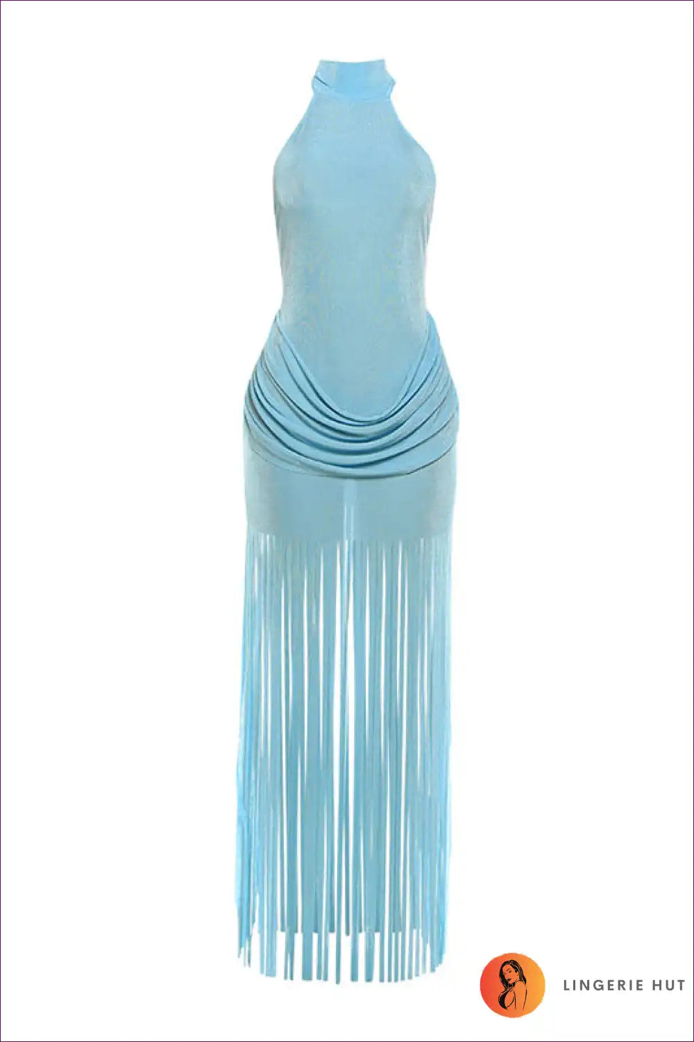 Maxi Dress with Fringe Hem - Poolside Glamour for Backless, Boho, Cutout, Dress, Evening Wear