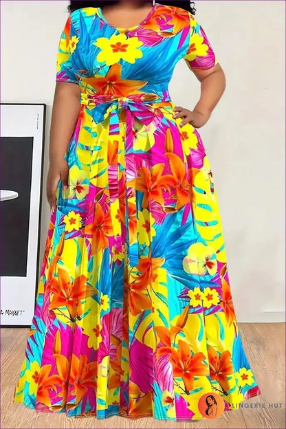 Plus Size Maxi A-line Dress - Artistic Modernity - 2xl / Mixed Color 2-flowers - Dresses - Lingerie Hut - All Season