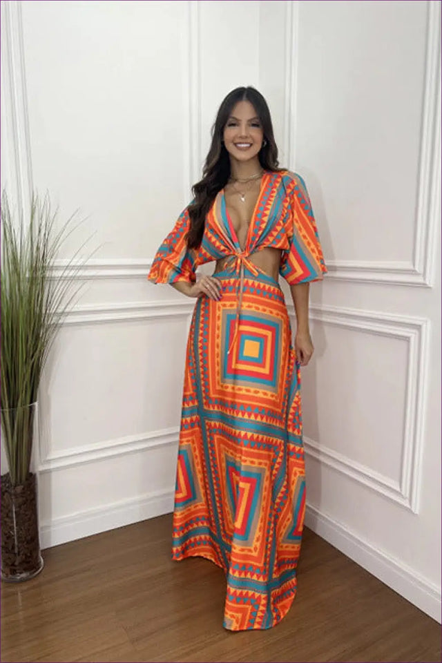 Maxi Dress with Geometric Cut-Outs
