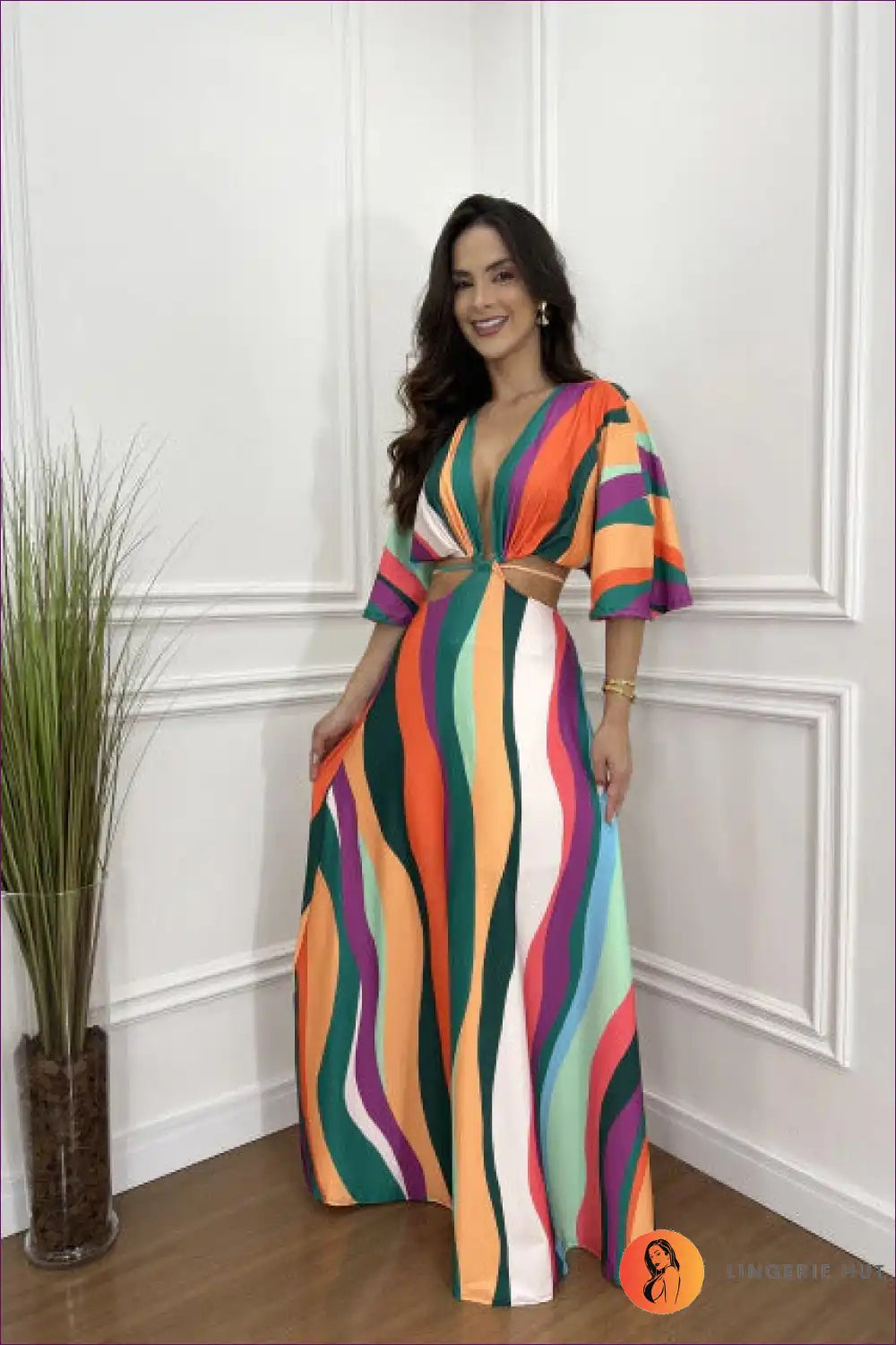 Maxi Dress with Geometric Cut-outs - Bohemian Elegance for A-line, Boho, Casual, Cutout,