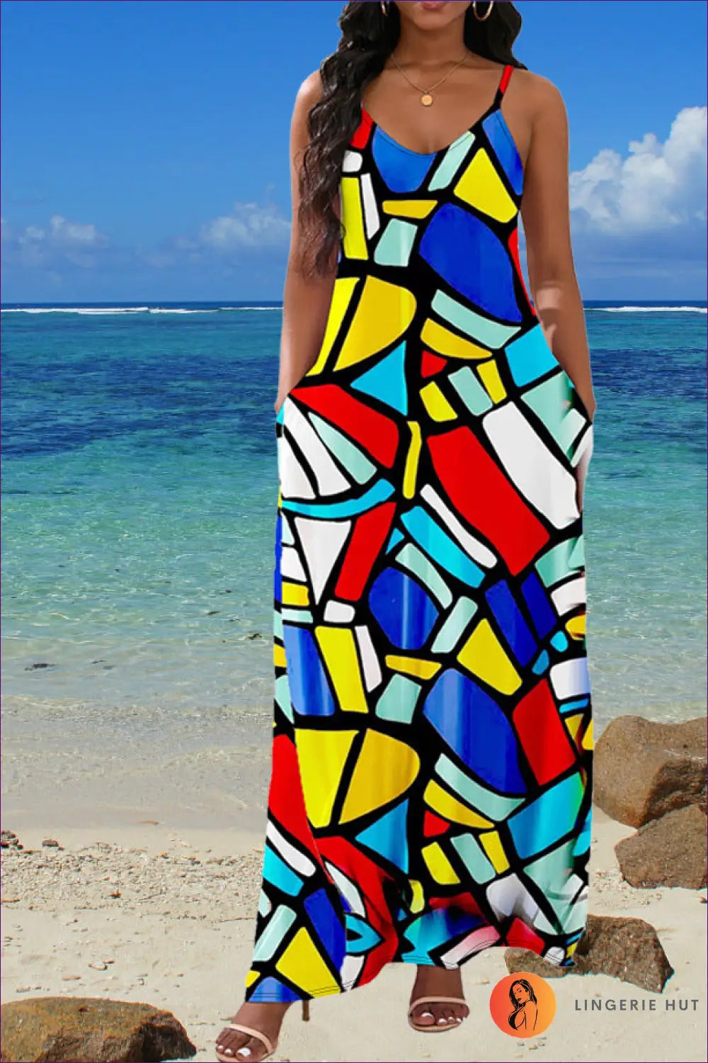 Maxi Dress with Geometric Print - Summer Evenings Sorted - 2xl / Mixed Color - Dresses - Lingerie Hut - A-line • Boho