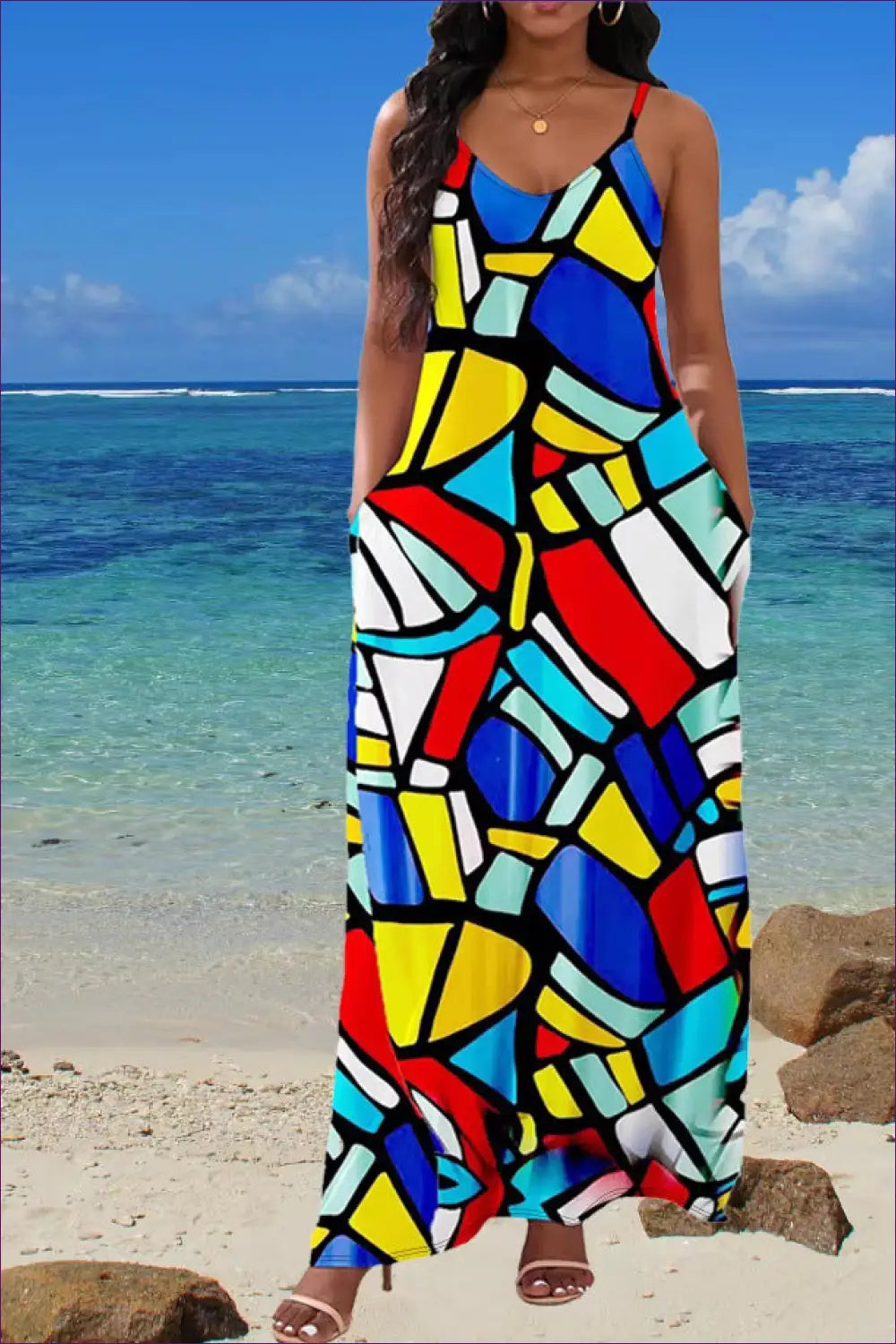 Maxi Dress with Geometric Print - Summer Evenings Sorted - Dresses - Lingerie Hut - A-line • Boho • Casual • Glamour