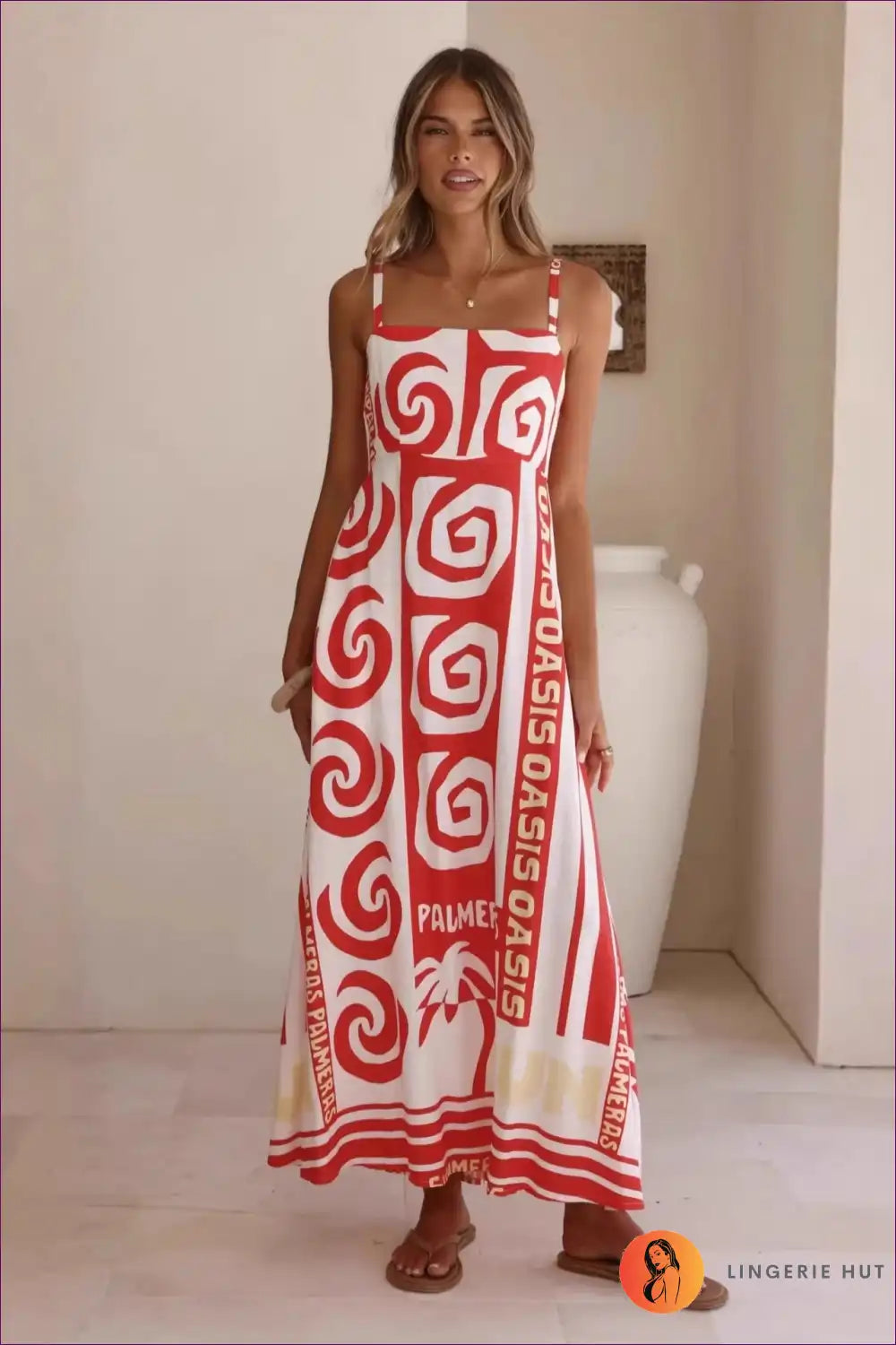 Maxi Dress with Geometric Scarf Print - Artistic Expression for A-line, Boho, Casual, Dress, Glamour