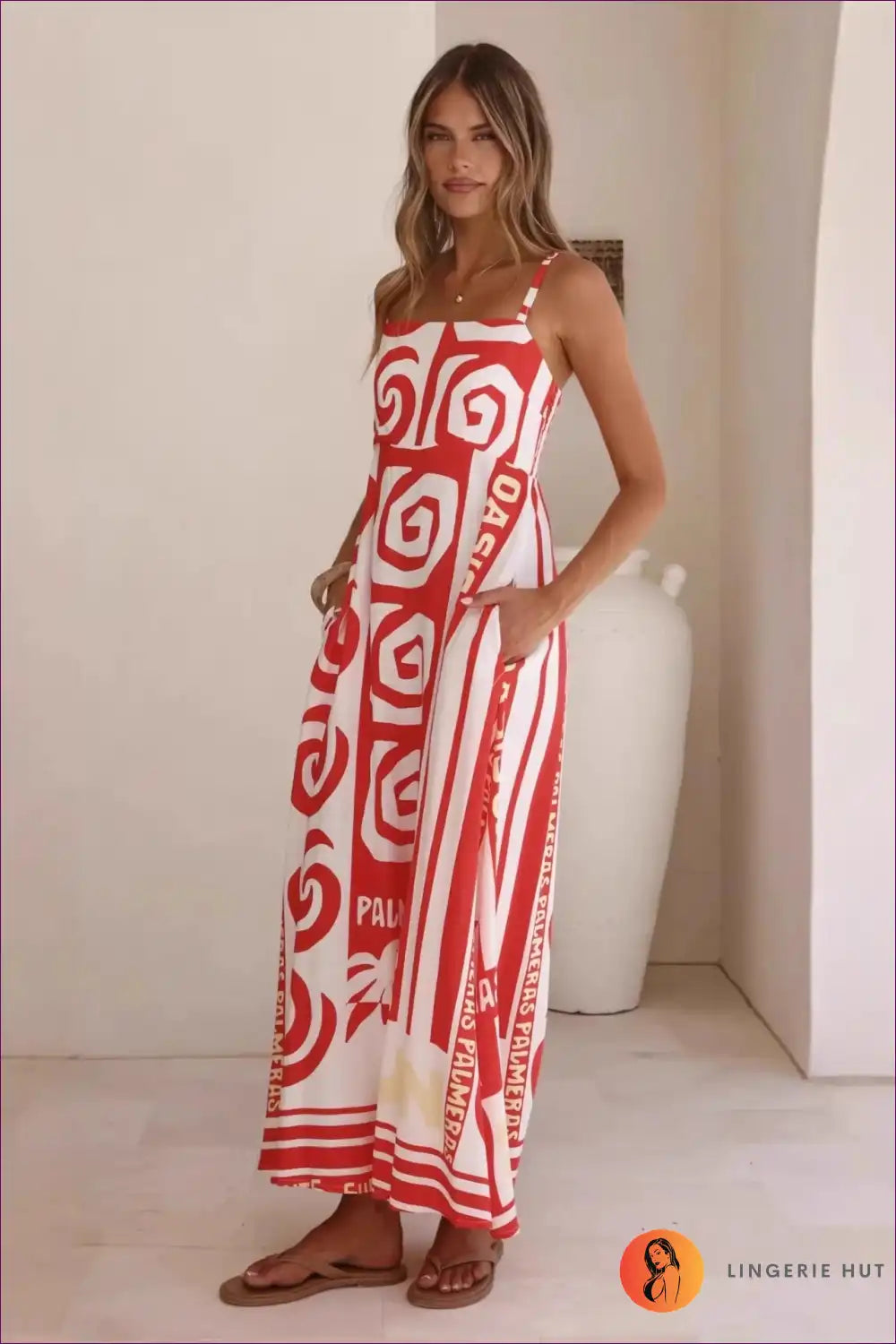 Maxi Dress with Geometric Scarf Print - Artistic Expression for A-line, Boho, Casual, Dress, Glamour