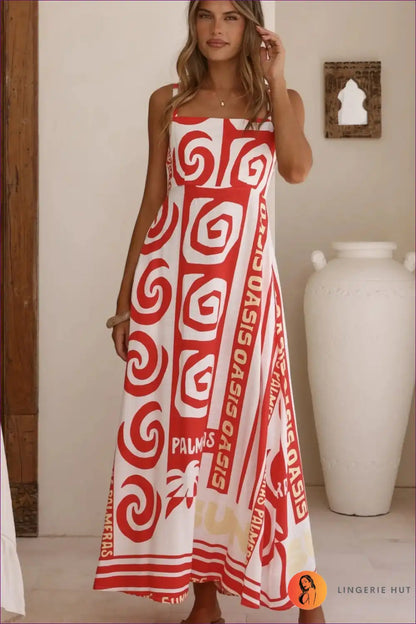 Maxi Dress with Geometric Scarf Print - Artistic Expression for A-line, Boho, Casual, Dress, Glamour