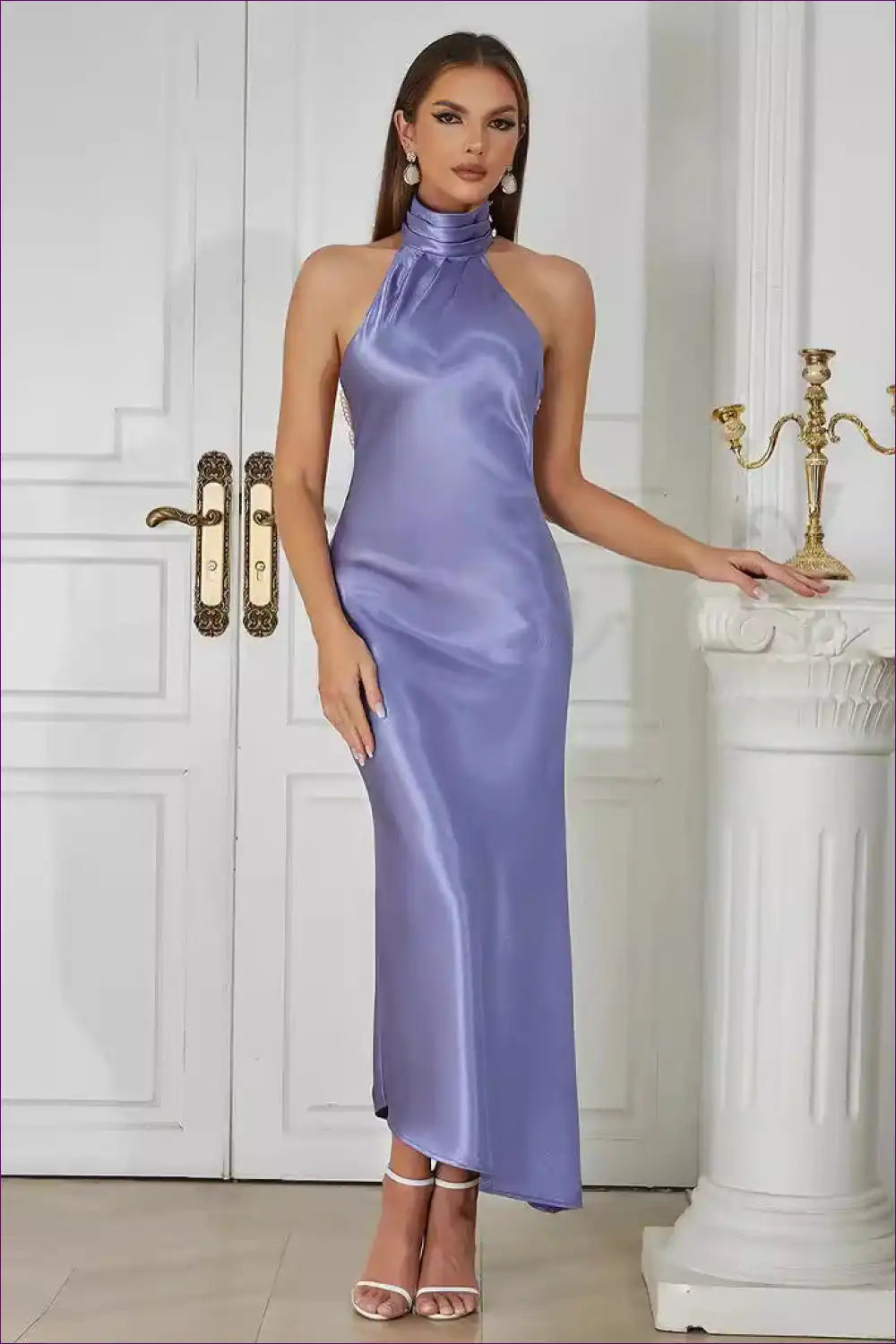 Maxi Dress with Halter Neckline - Elegant Evenings for Backless, Dress, Evening Wear, Formal Glamour