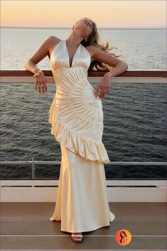 Satin Maxi Dress with Halter Neckline