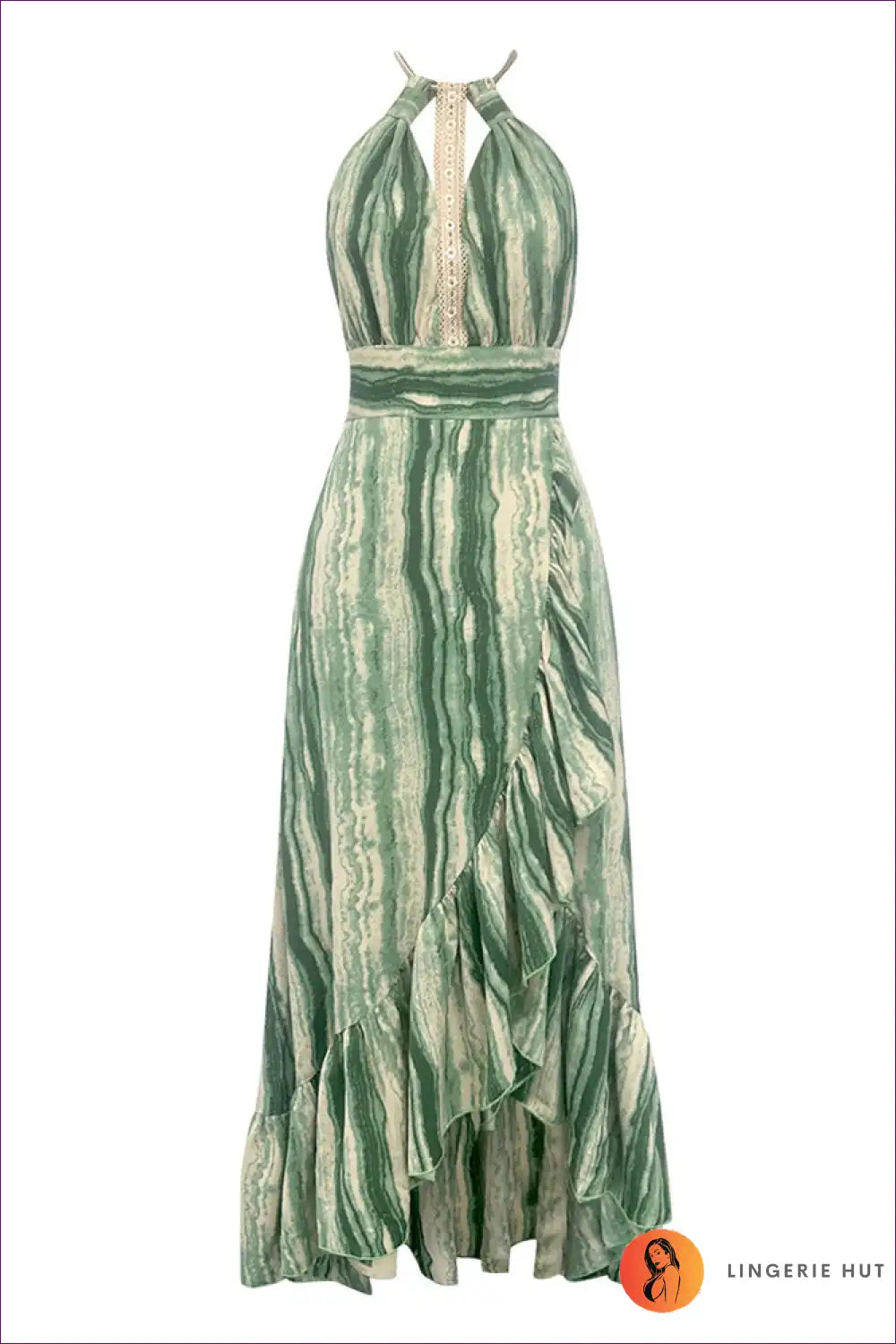 Maxi Dress with Halter Neckline - Garden Party Grace for A-line, Boho, Cutout, Dress, Floral