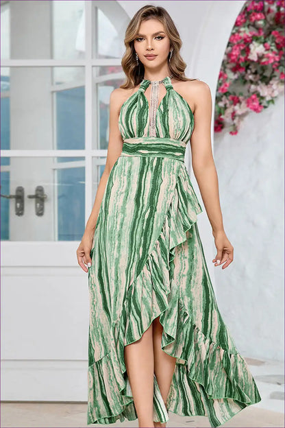 Maxi Dress with Halter Neckline - Garden Party Grace for A-line, Boho, Cutout, Dress, Floral