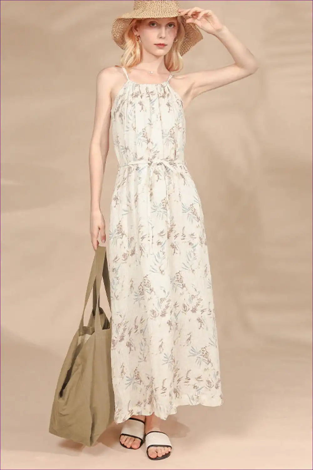 Maxi Dress with Halter Neckline - Summer Wanderlust for A-line, Boho, Casual, Dress, Everyday