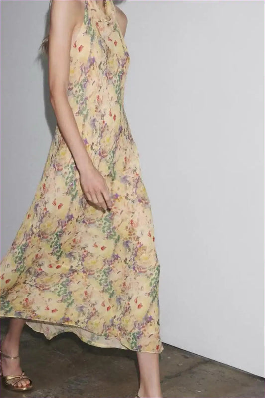 Maxi Dress with Halter Neckline - Sunset Sophistication for A-line, Backless, Boho, Dress, Evening Wear