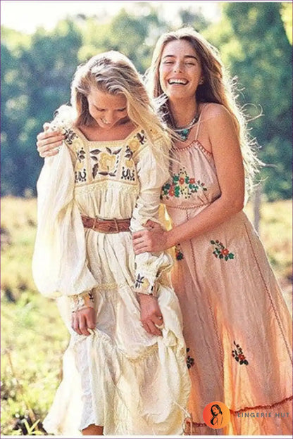 Maxi Dress with Heavy Embroidery - Cultural Elegance for All Season, Boho, Dress, Evening Wear, Formal Wear