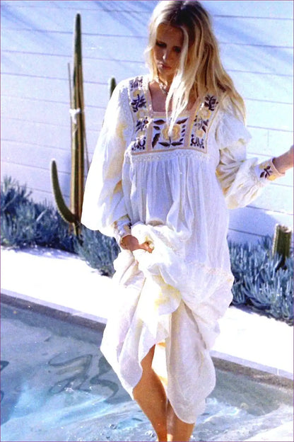 Maxi Dress with Heavy Embroidery - Cultural Elegance for All Season, Boho, Dress, Evening Wear, Formal Wear