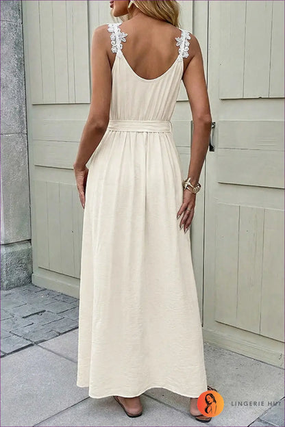 Lace Appliqué Maxi Dress - Cream - Dresses - A-line • Belted • Bridal • Clothing • Lingerie Hut