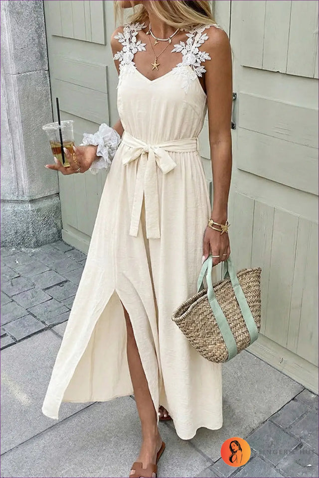 Lace Appliqué Maxi Dress - Cream