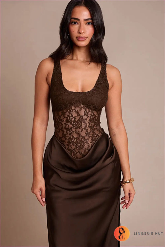 Halter Maxi Dress with Mesh Panels - Effortless Event Elegance
