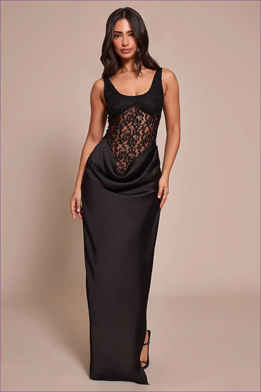 Halter Maxi Dress with Mesh Panels - Effortless Event Elegance - Dresses - Lingerie Hut - A-line • Backless • Cutout