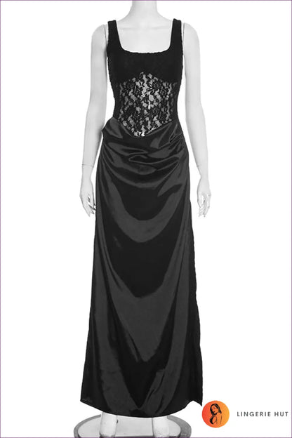 Halter Maxi Dress with Mesh Panels - Effortless Event Elegance - s / Black - Dresses - Lingerie Hut - A-line • Backless