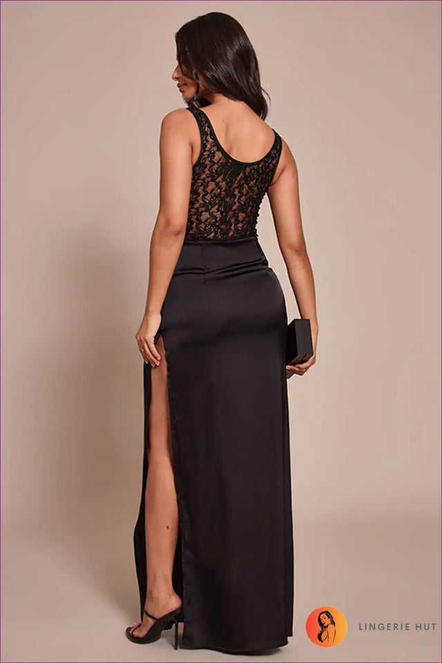 Halter Maxi Dress with Mesh Panels - Effortless Event Elegance