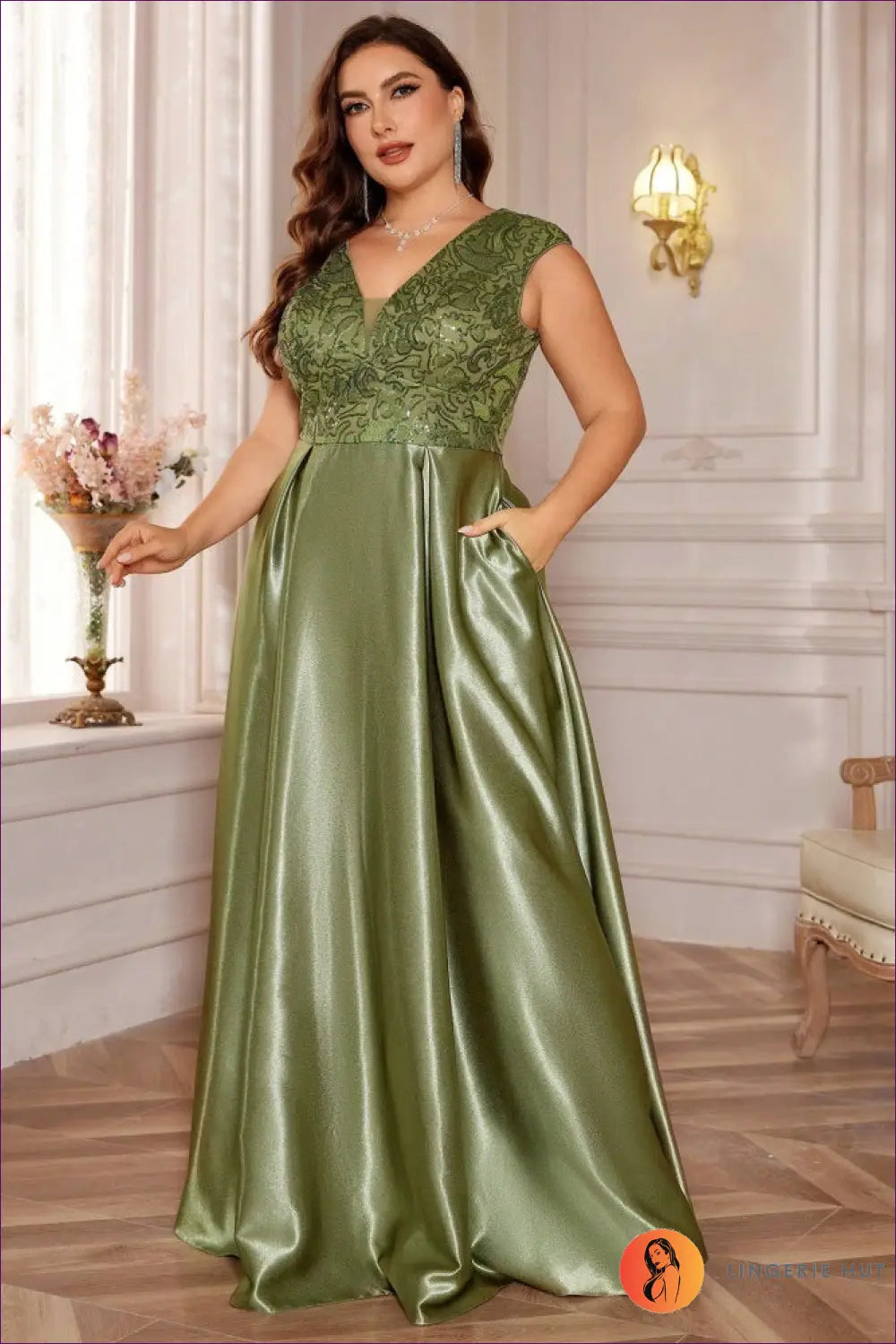 Lace Bodice Maxi Dress - Understated Glamour for Every Event - 2xl / Olive - Dresses - Bridal • Clothing • Lingerie Hut