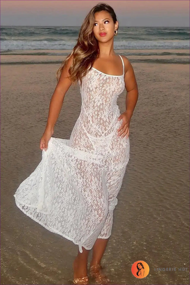 Lace Maxi Dress with Sheer Overlay - Effortless Elegance