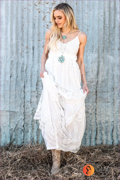 Maxi Dress with Lace Overlay - Bohemian Romance for A-line, Backless, Boho, Dress, Evening Wear
