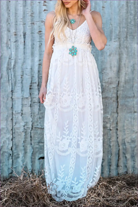Maxi Dress with Lace Overlay - Bohemian Romance for A-line, Backless, Boho, Dress, Evening Wear