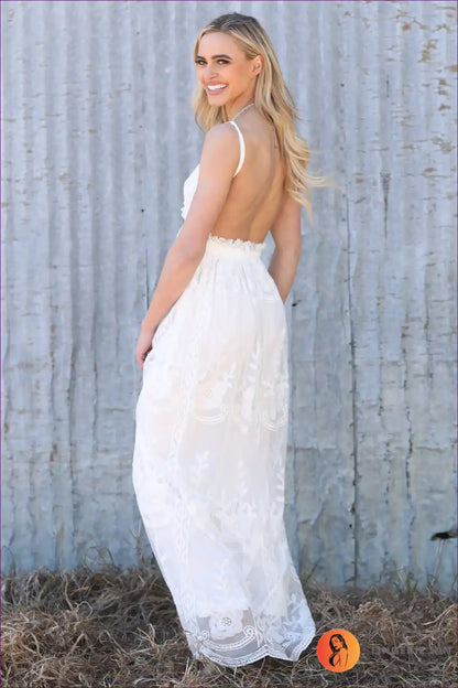 Maxi Dress with Lace Overlay - Bohemian Romance for A-line, Backless, Boho, Dress, Evening Wear