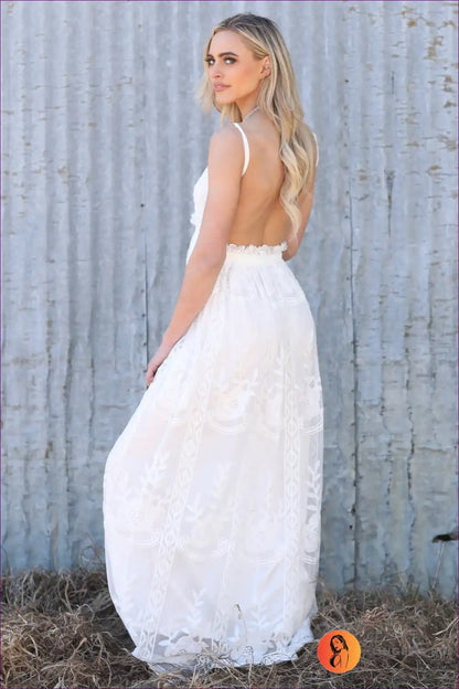 Maxi Dress with Lace Overlay - Bohemian Romance for A-line, Backless, Boho, Dress, Evening Wear