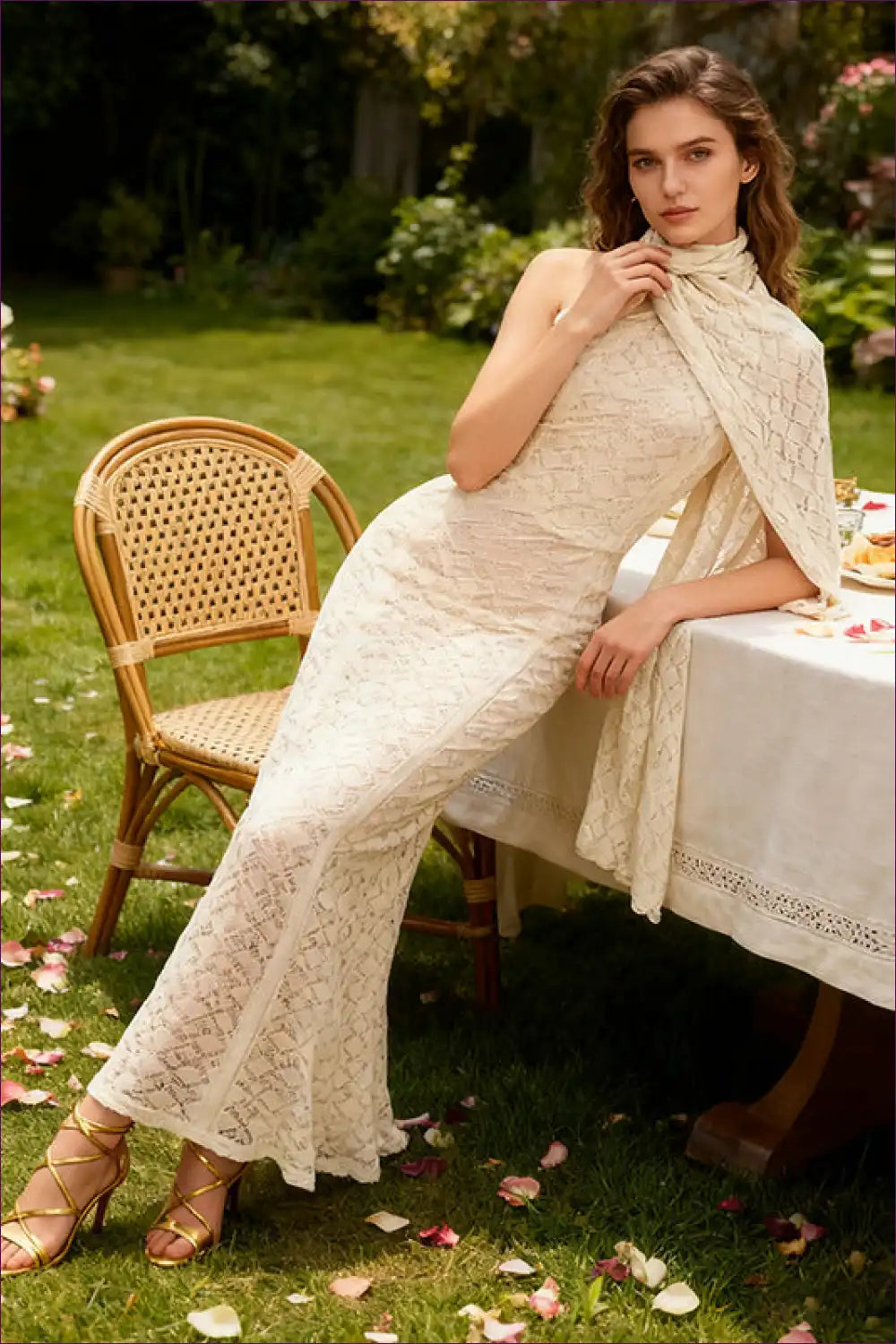 Maxi Dress with Lace Overlay - Garden Wedding Elegance for A-line, Dress, Evening Wear, Floral, Formal Wear