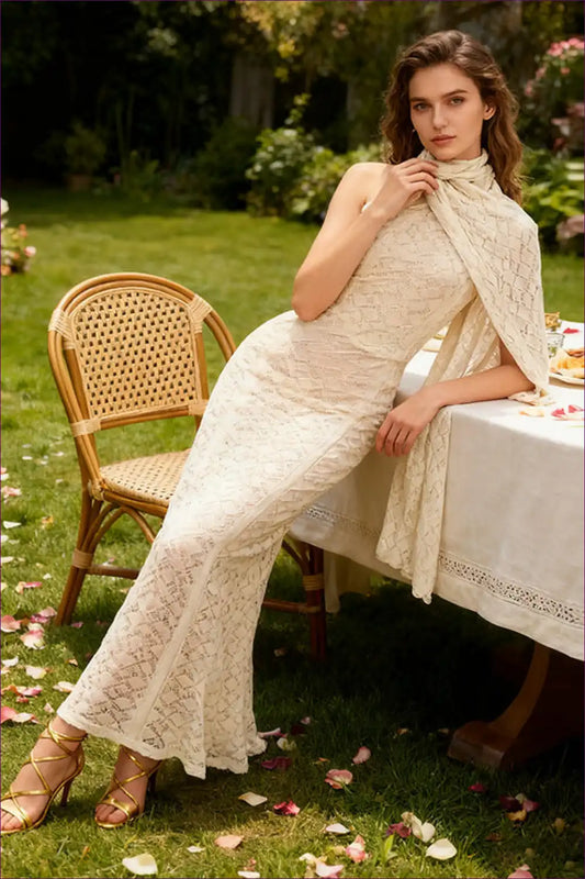 Maxi Dress with Lace Overlay - Garden Wedding Elegance for A-line, Dress, Evening Wear, Floral, Formal Wear