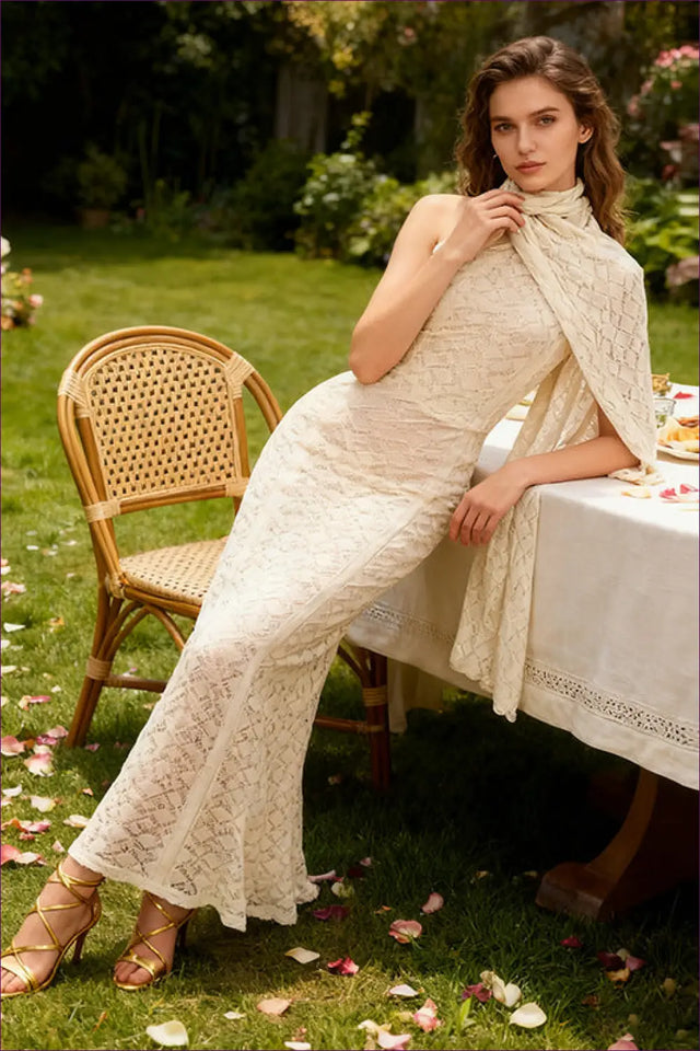 Maxi Dress with Lace Overlay - Garden Wedding Elegance