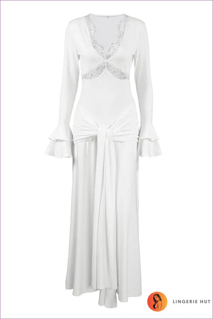 Maxi Dress with Lace Panel and Draped Waist - Effortless Romance for Dresses, Evening Wear, Everyday, Floral,