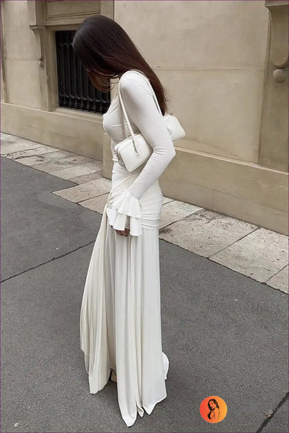 Maxi Dress with Lace Panel and Draped Waist - Effortless Romance for Dresses, Evening Wear, Everyday, Floral,