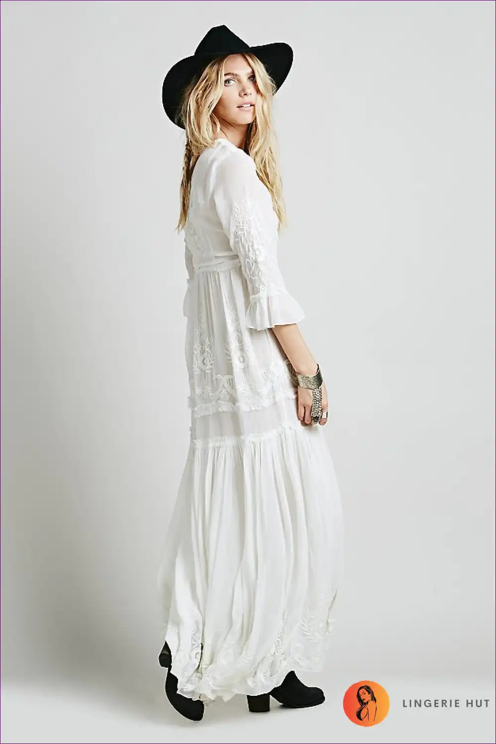 Maxi Dress with Lace Panels - Bohemian Romance for All Season, Autumn, Boho, Dress, Evening Wear