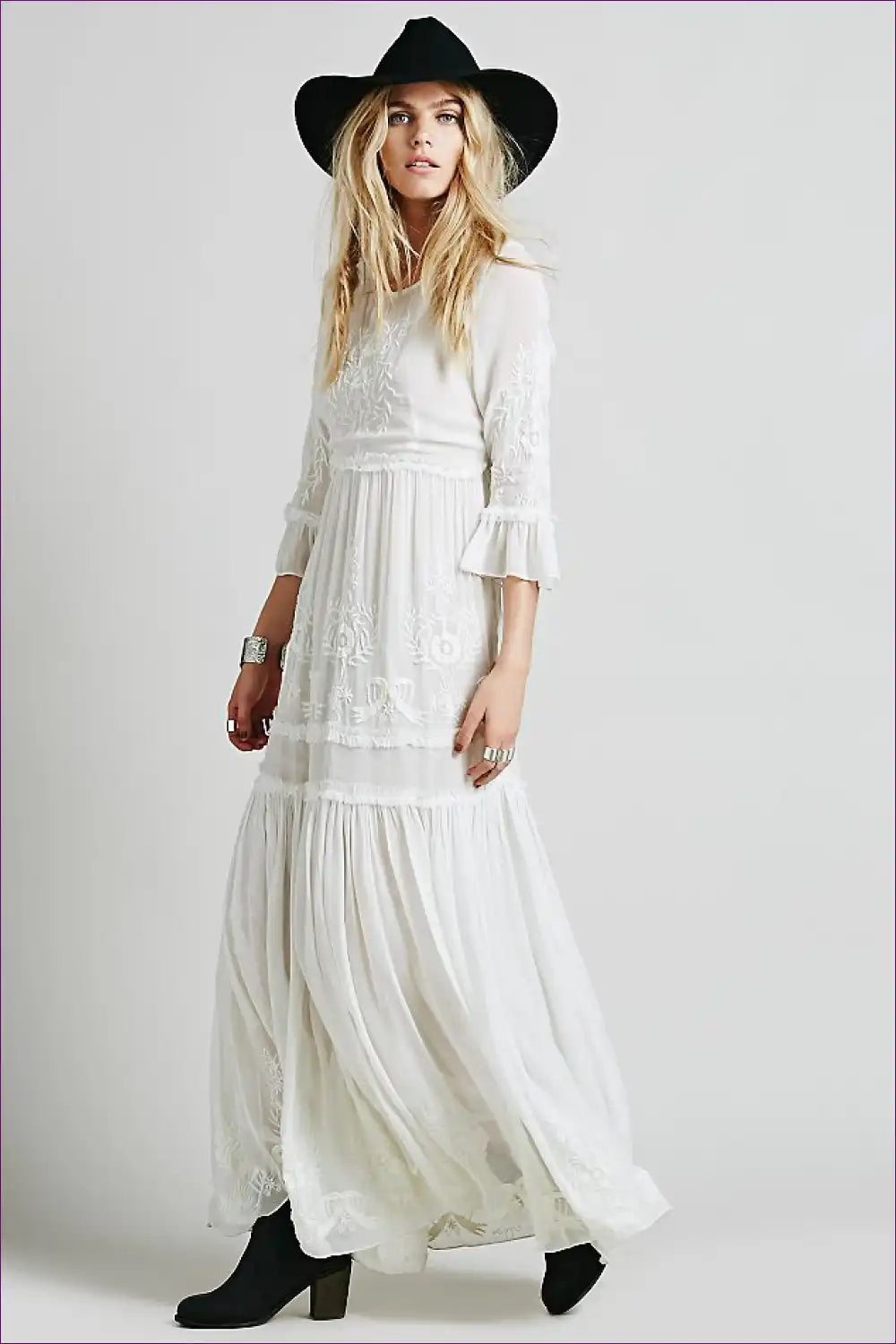 Maxi Dress with Lace Panels - Bohemian Romance for All Season, Autumn, Boho, Dress, Evening Wear