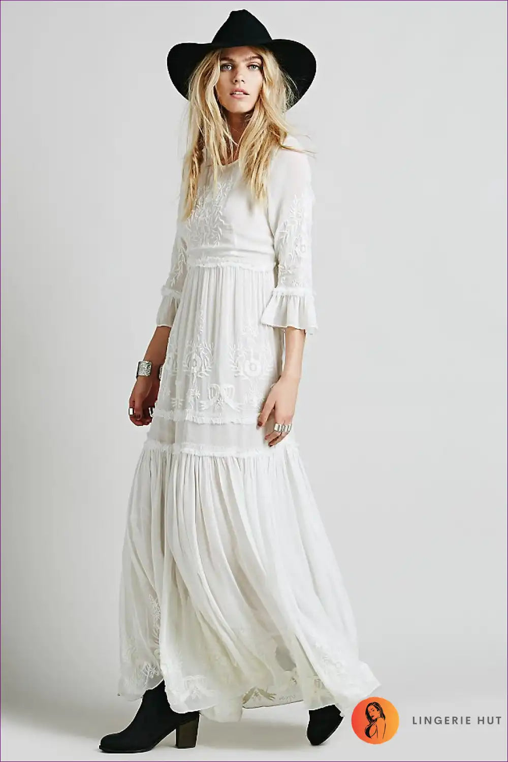 Maxi Dress with Lace Panels - Bohemian Romance for All Season, Autumn, Boho, Dress, Evening Wear