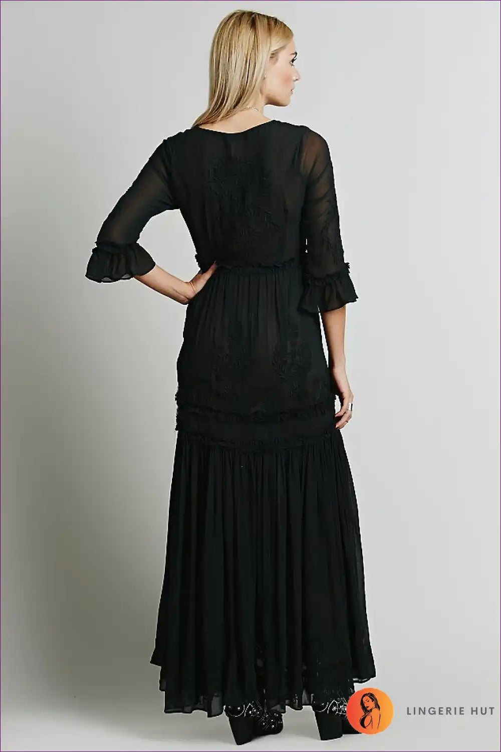 Maxi Dress with Lace Panels - Bohemian Romance for All Season, Autumn, Boho, Dress, Evening Wear