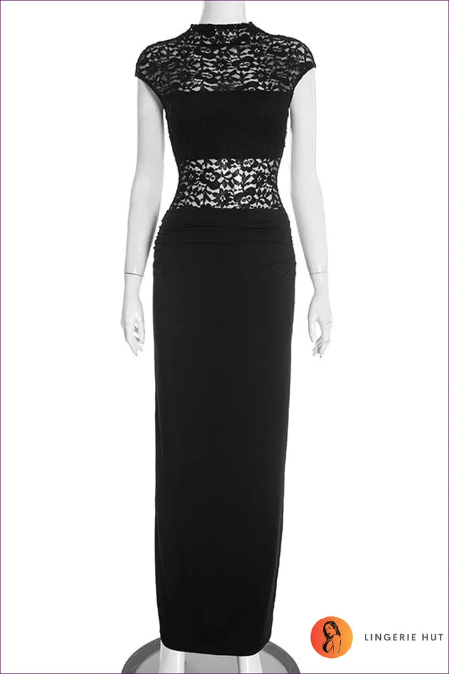 Maxi Dress with Lace Panels - Evening Sophistication