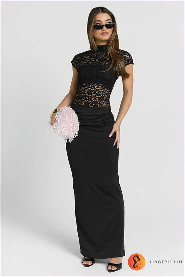 Maxi Dress with Lace Panels - Evening Sophistication