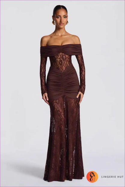 Maxi Dress with Lace Panels - Romantic Drama for All Season, Bodycon, Cutout, Dress, Evening Wear